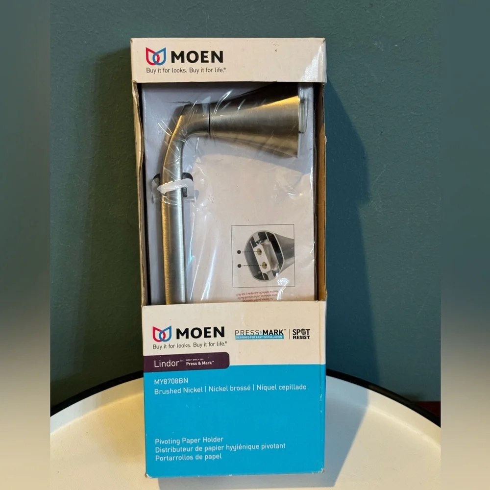 Moen Lindor Brushed Nickel Pivoting Toilet Paper Holder Press & Mark MY8708BN